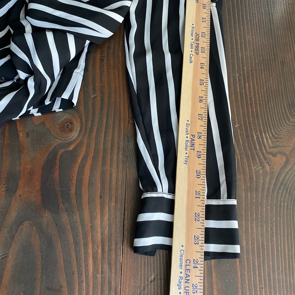 Express The Portofino Shirt Dress S Black White Striped Long Roll Tab Sleeve - Picture 11 of 14